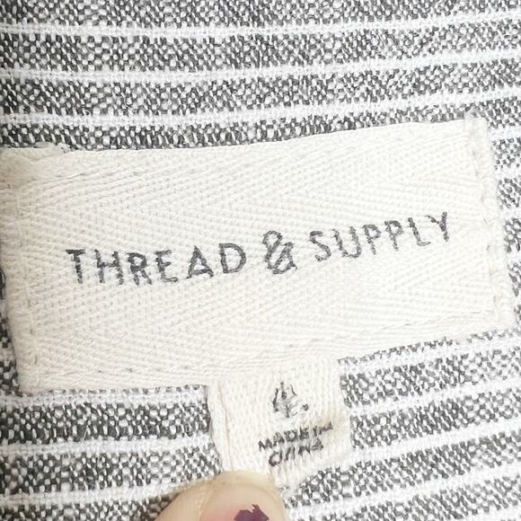 THREAD & SUPPLY Pinstriped Button Up Shirt & Drawstring Pant Set Gray Size Large - Picture 5 of 12